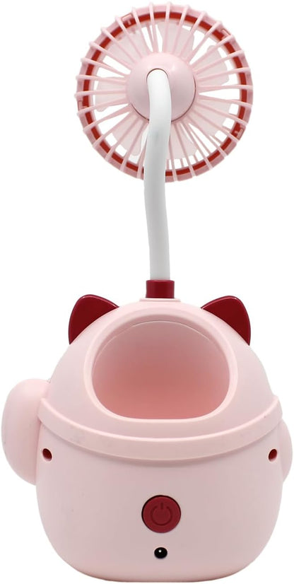 Cute Pink Cat Desk Fan with Pen Holder — Cat Fan for Women, Animal Fan, Funny Office Accessories, Cat Lover Gift, Small USB Fan, Aesthetic Decor