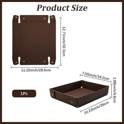 Portable PU Leather Valet Tray for Travel Foldable Leather Jewelry Storage Case Catchall Dish Plate Necklace Black Pendant Organizer Holder Container for Men Women Desk Bedside Drawers
