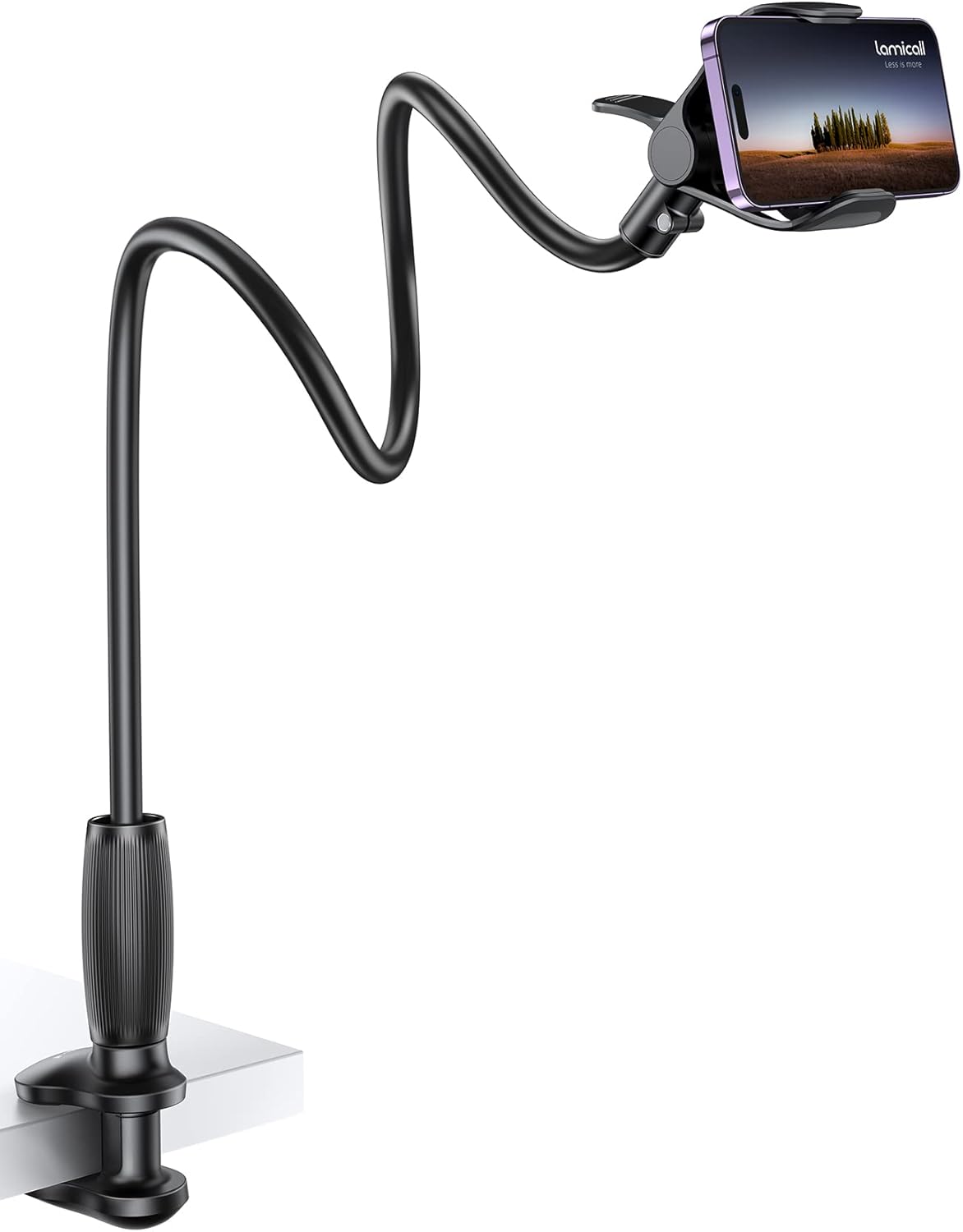 Lamicall Gooseneck Phone Holder for Bed - [Upgraded Stable Clip] for Desk, Headboard, Bed, Bedside, Table, Flexible Gooseneck Long Arm Stand, Overhead Cell Phone Clamp Mount, Gift for All 4-7” Device