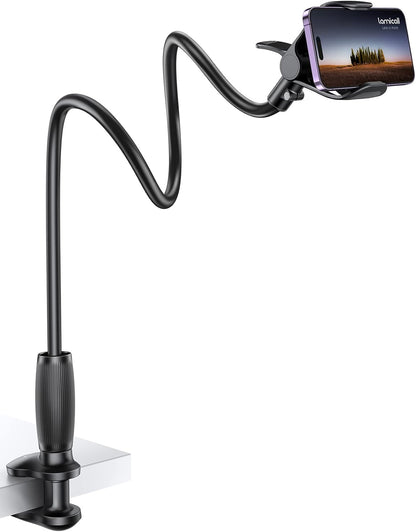 Lamicall Gooseneck Phone Holder for Bed - [Upgraded Stable Clip] for Desk, Headboard, Bed, Bedside, Table, Flexible Gooseneck Long Arm Stand, Overhead Cell Phone Clamp Mount, Gift for All 4-7” Device