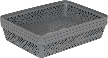 Glad Plastic Storage Basket Set - Multipurpose Drawer Trays, Kitchen Pantry Containers, and Bathroom Bins - 6 Pack Medium Organizers, Grey