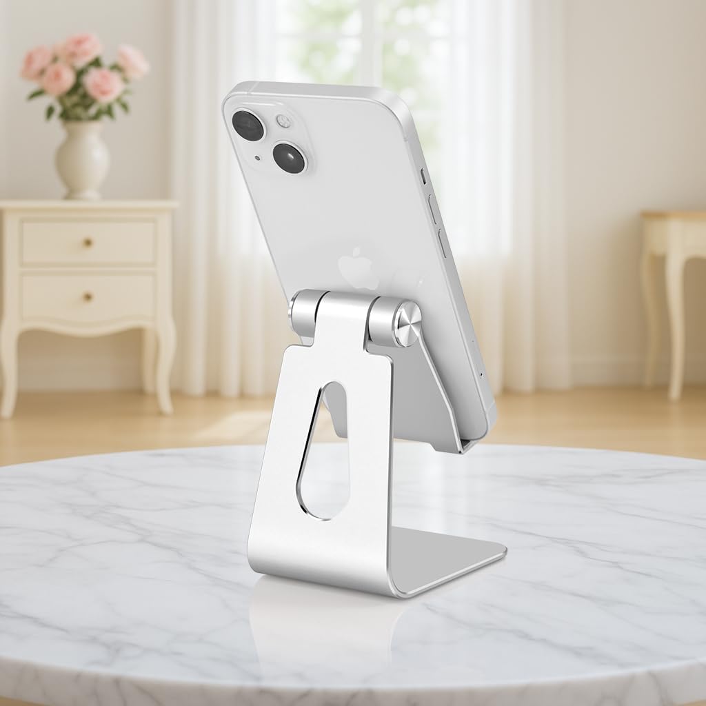 Adjustable Aluminum Alloy Cell Phone Stand, Tabletop Metal Phone Holder,Desktop Phone Dock,Smartphone Cradle,Gold