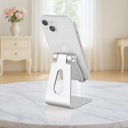 Adjustable Aluminum Alloy Cell Phone Stand, Tabletop Metal Phone Holder,Desktop Phone Dock,Smartphone Cradle,Gold