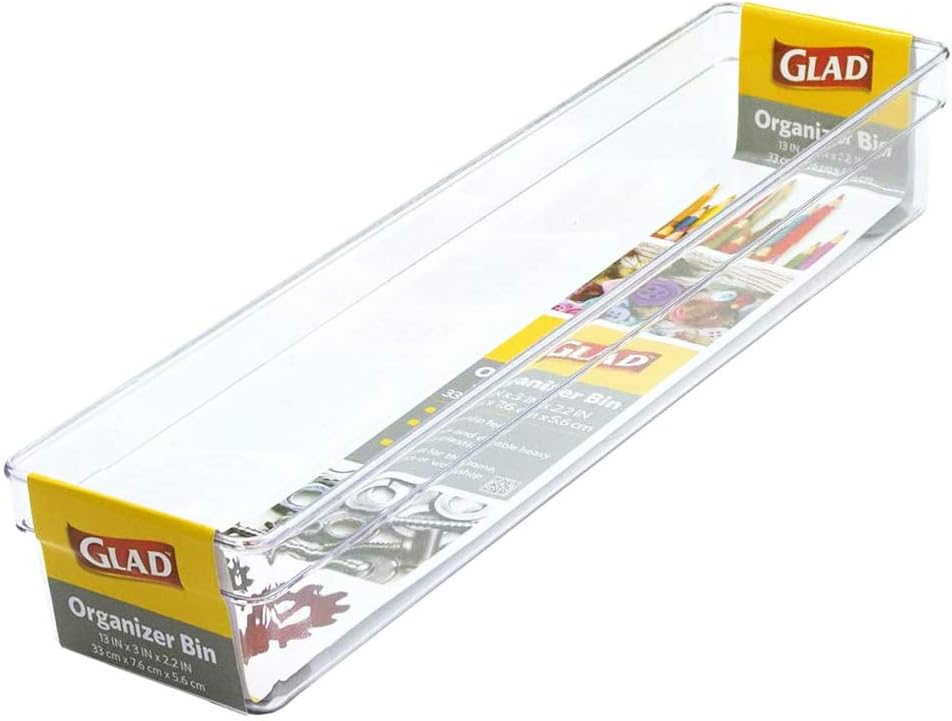 Glad Drawer Organizer Bin, 15x9 - Divided Clear Plastic Storage Tray for Junk Drawers, Kitchen Utensils, Bathroom Vanity, and Organizing Pantry - BPA Free, Food Safe, Non Slip