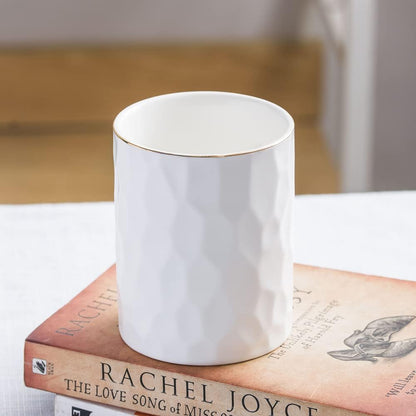 Ceramic Aesthetic Pen Holder for Desk Cute White Pencil Holder Cup Pot Desk Organizer Office Supplies - Stylish Office Decor, Makeup Brush Holder,Toothbrush Holder (White)