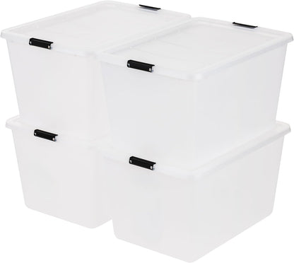 IRIS USA 18 QT Clear Storage Organizer with Removable Dividers, Stackable Plastic Storage Box with Lid, Modular Container for Crafts, Tools, Office & Pantry Organization