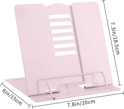 MSDADA Desk Book Stand Metal Reading Rest Book Holder Adjustable Cookbook Documents Holder for Recipes Textbooks Tablet Music Books, Mom Gifts, Gifts for Grandma Mom Mothers Day(Light Purple)