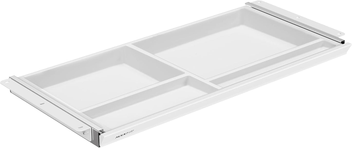 Mount-It! Under Desk Drawer with 4 Compartments, Deep Low-Profile Slide-Out Storage Organizer, 25.8″ x 12.5″ x 1.6″, Smooth Glide Pull-Out Tray for Traditional & Single Motor Standing Desks, Black