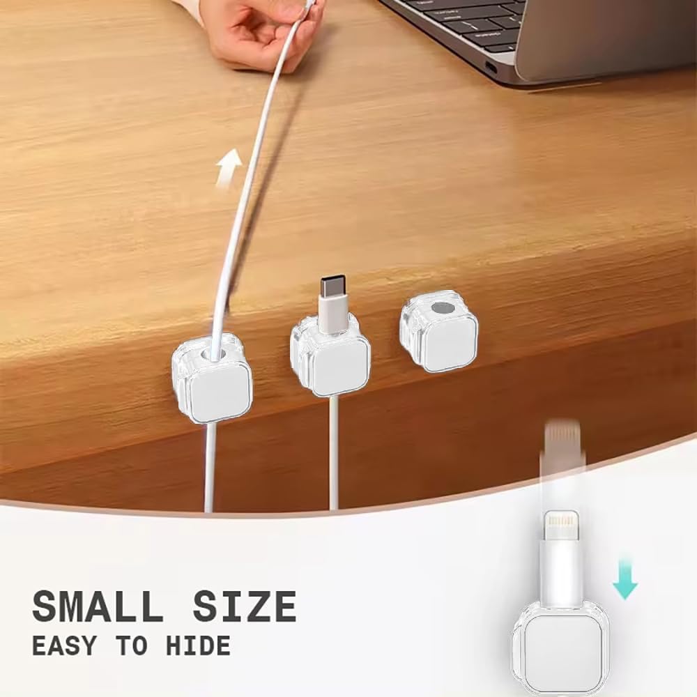 6 Pack Magnetic Adhesive Cable Clips - Spring Cord Organizer for Desk, Wall, Car & Office - Wire Management System