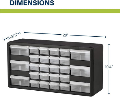 Akro-Mils 24-Drawer Plastic Drawer Storage Cabinet for Garage Organization, Bead Organizer, Building Bricks Storage, Teacher Toolbox, Makeup Organizer, 20" W x 6" D x 16" H, 10124 Black