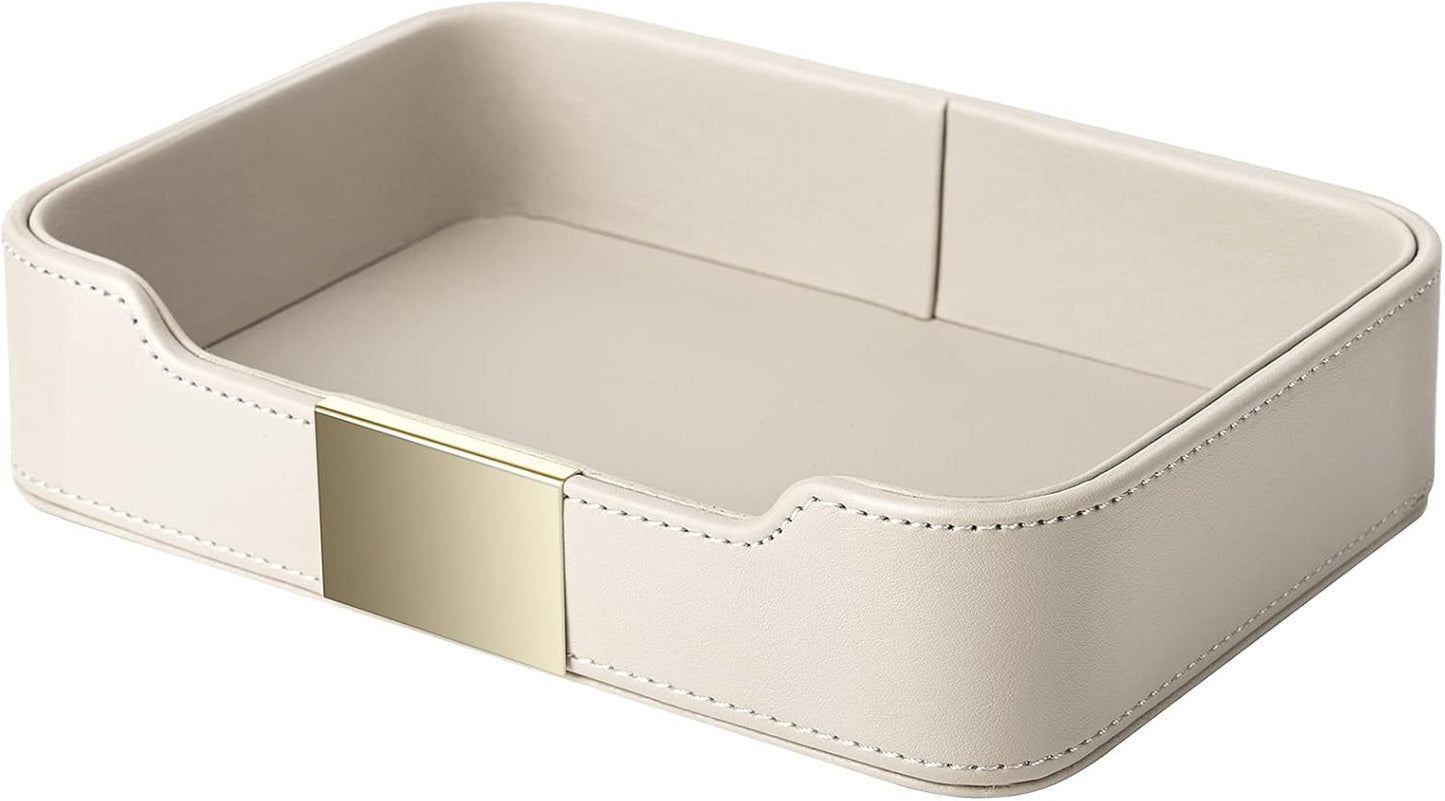 SANZIE Luxury Leather Tray Desktop Storage Catchall Organizer Decorative Tray for Entryway Table to Hold Jewelry Watch Keys Phone Wallet (Metal Glided, Black)