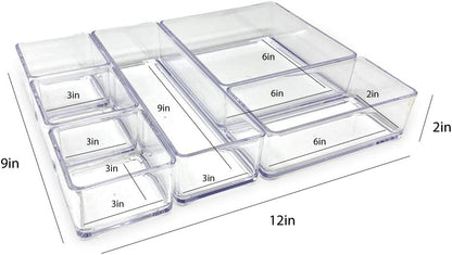 Isaac Jacobs 6-Tray Clear Acrylic Organizer Set, (Six Individual Trays), Multi-Purpose, Stackable Storage Solution for Makeup, Crafts, Desk, School, Office Supplies & More, for Bathroom, Kitchen