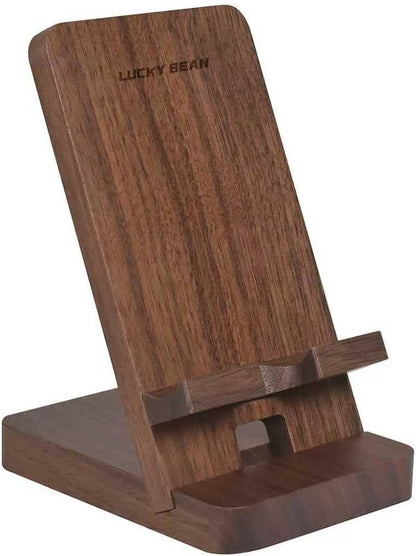 LUCKY BEAN Wood Phone Stand, Desktop Wooden Phone Holder, Portable Office Phone Stand for Desk, Wood ipad Stand， Compatible with iPhone & All Cell Phones (Walnut)