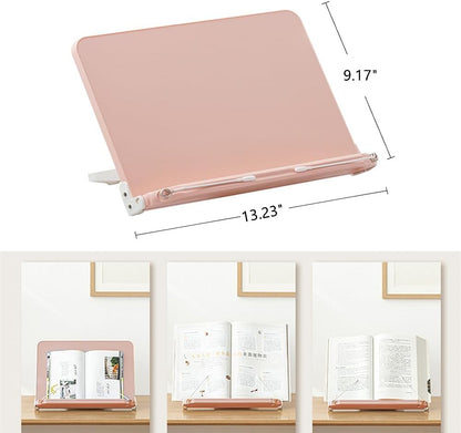Book Stand for Reading Angle Adjustable Book Holder Tray for School Kids Students Foldable Cookbook Stand Desk Reading Stand with Page Paper Clips for Textbooks Recipe Magazine Laptop Tablet