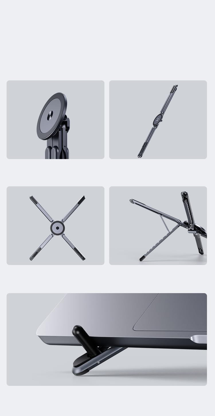 Portable Laptop Stand, Adjustable Aluminum X-Frame Computer Riser, Foldable Notebook Holder with Multi-Angle Support