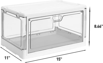 HYBRIDEAS 3-Pack Clear Stackable Storage Bins with Lids Magnetic Doors Open Front Foldable Folding Plastic Craft Containers Large Closet Organizers Box for Bedrooms Living Rooms Study Kids' Toys 24 QT