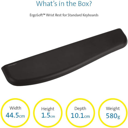 Kensington ErgoSoft Wrist Rest for Slim, Compact Keyboards, Black (K52801WW), 3.9 x 0.4 x 11.1 inches