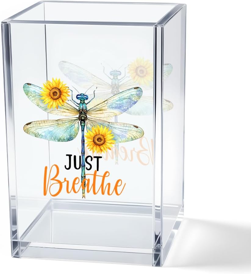Just Breathe Acrylic Cosmetic Pencil Pen Holder Cup, Hope Inspirational Makeup Brush Organizer Holder, Women Faith Gifts, Encouragement Gifts for Women Mom Daughter Sister Friend Yoga Teacher