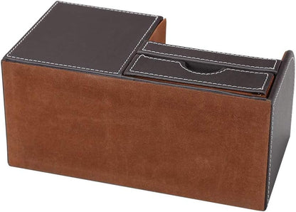 KINGFOM Desk Organizer Office Supplies Caddy Pu Leather Multi-function Storage Box Pen/Pencil,Cell phone, Business Name Cards Remote Control Holder with Small Drawer Black