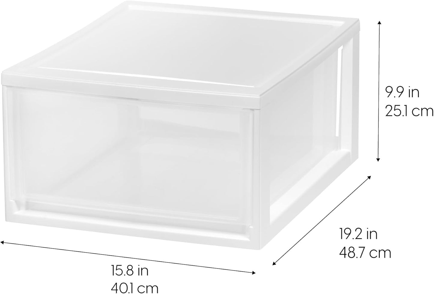 IRIS USA 47 Qt. Extra-Large Stackable Storage Drawer Plastic Drawer Organizer with Clear Doors, for Pantry Bedroom Closet Kitchen Under-Sink Home and Office De-Clutter Shoes and Crafts, White, 2-Pack
