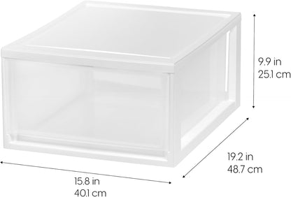 IRIS USA 47 Qt. Extra-Large Stackable Storage Drawer Plastic Drawer Organizer with Clear Doors, for Pantry Bedroom Closet Kitchen Under-Sink Home and Office De-Clutter Shoes and Crafts, White, 2-Pack