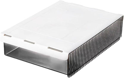 Under Desk Organizer - Stick On Fluted Translucent Desk Drawer Attachment, Slide Out Under Desk Storage for Office & Home (WHITE, SMALL)