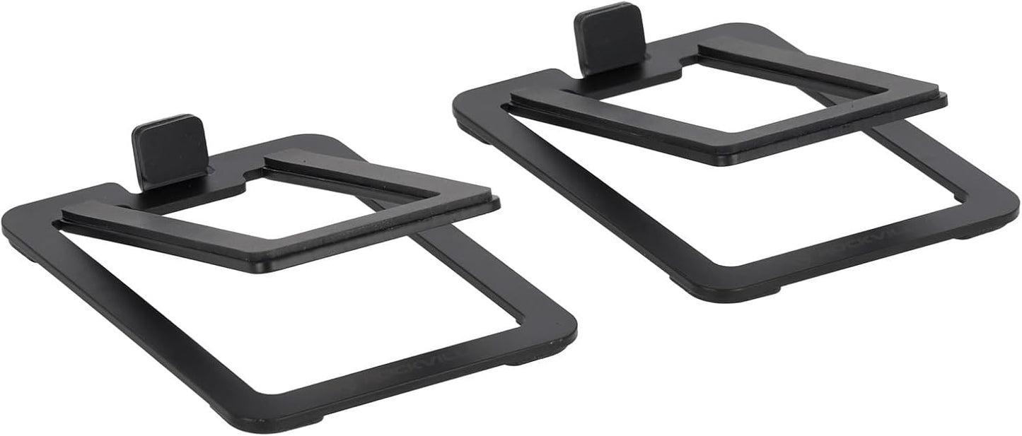 Rockville SR3 Low Profile Speaker Riser Stands Pair for 2" to 4" Desktop Home Speakers or Studio Monitors - De-Coupling Foam Pad, 16-Degree Tilt, Metal, Anti-Slip Feet