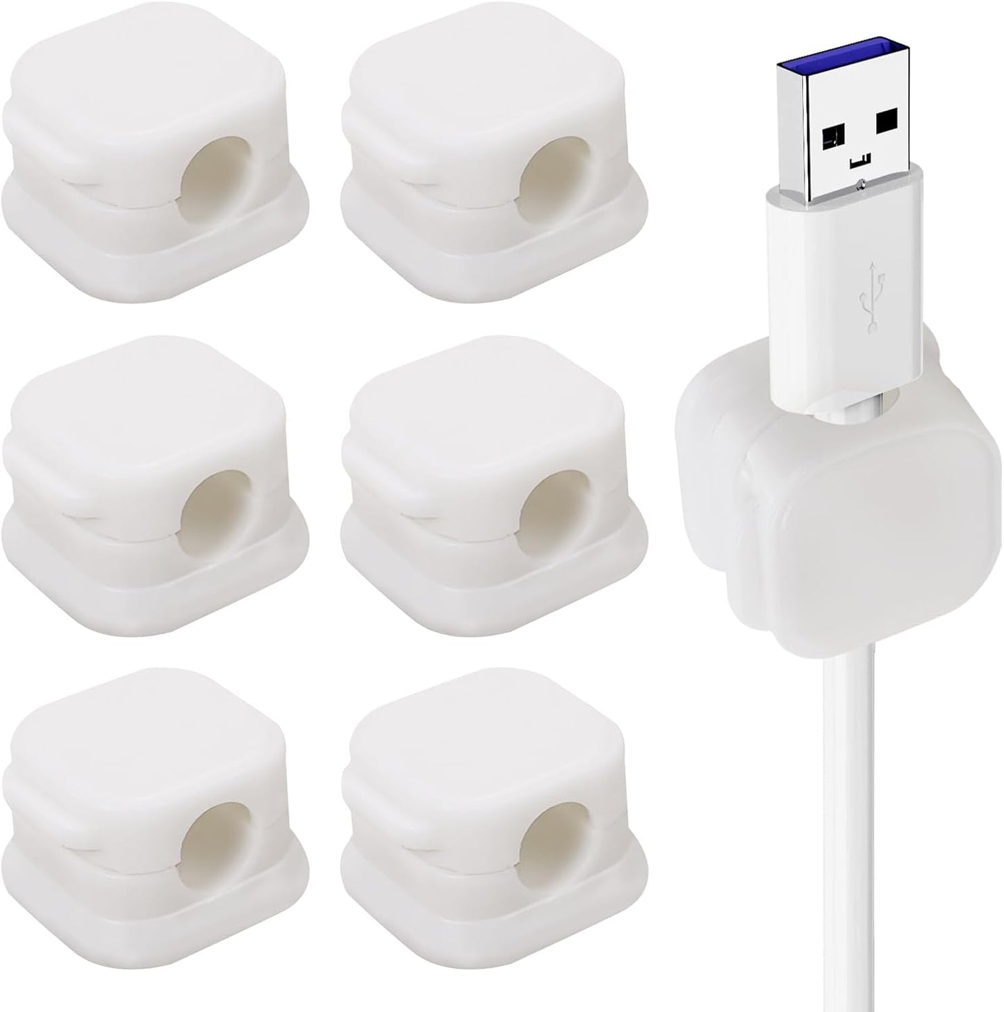 6 Pack Magnetic Cable Clips for Phone, USB, HDMI Cables, with Adhesive Organizer for Desk, Home Office, Nightstand, Car, Wall
