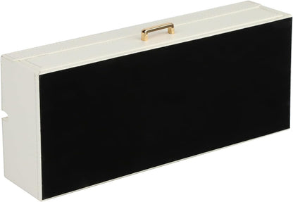 HofferRuffer Valet Jewelry Tray Organizer with Drawer, Faux Leather Storage Catchall Box Phone Charging Station Tray with Dresser Nightstand Desktop Drawer Organizer (Black)