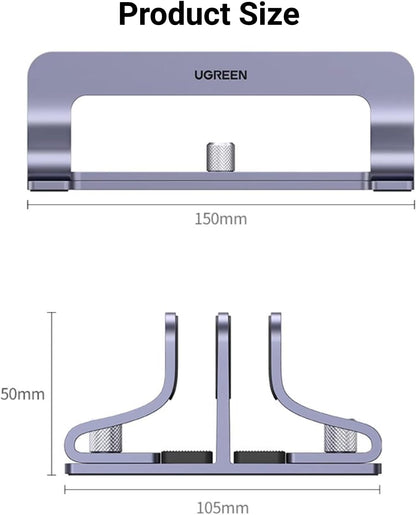 UGREEN 3-Slot Vertical Laptop Stand Holder Desk Compatible with MacBook Pro Air Laptop Stand Desktop Adjustable, Lenovo Ideapad, Surface Book, HP Notebook, Dell Chromebook Up to 17.3 Inch, Space Gray