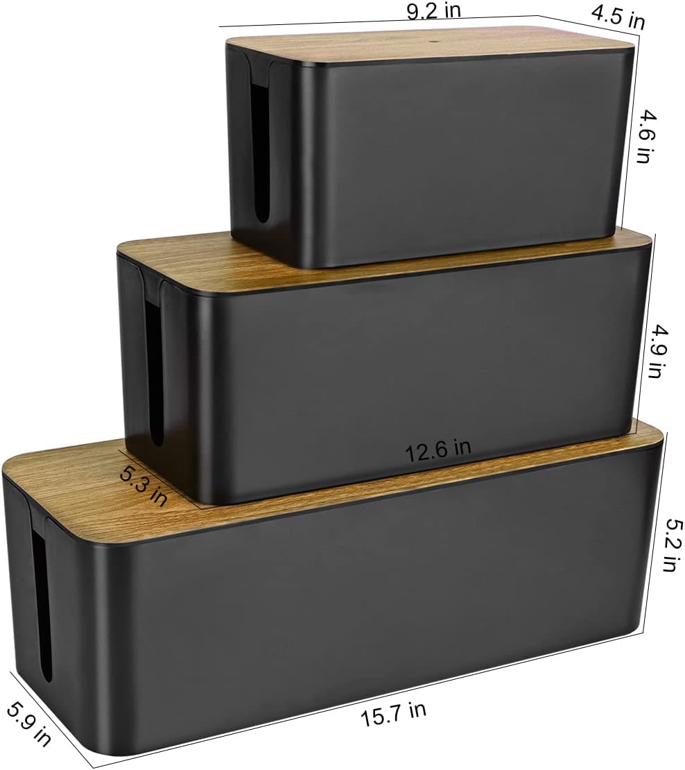 3 Pack Cable Management Box with 18 PCS Cable Management Set - Large & Medium & Small Cable Organizer Box to Hide Wires & Power Strips | TV Cord Organizer Box | for Home & Office, White