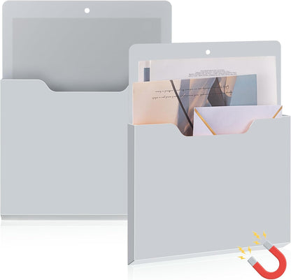 Feifeiya 2 Pcs Magnetic File Folder Wall Hanging Holder Large Pocket Paper Magazine Mail Organizer for Refrigerator Classroom Locker Whiteboard(Vertical,Purple Color,12.2 x 9.4 Inches)