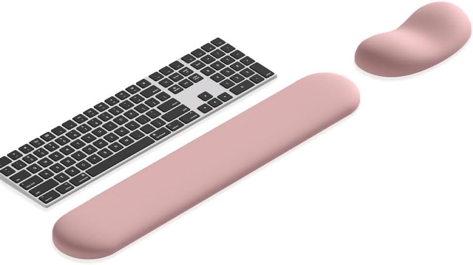 Ergonomic Wrist Rest Set for Keyboard and Mouse | Cooling Gel & Slow-Rebound Memory Foam Palm Support Pad | Luxe Leather, Minimalist, Non-Slip PU Base for Office, Laptop & Gaming (03White)
