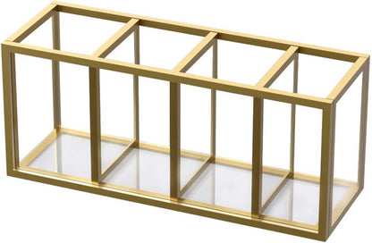 NIUBEE Acrylic Pen Holder 4 Compartments, Clear Pencil Organizer Cup for Countertop Desk Accessory Storage
