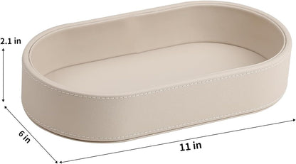 Oval Desk Valet Tray, PU Leather Perfume Dish Bowl for Keys Wallet Watch, Decorative Trinket Vanity Jewelry Tray, Entryway Nightstand Organizer Women Men (Black)