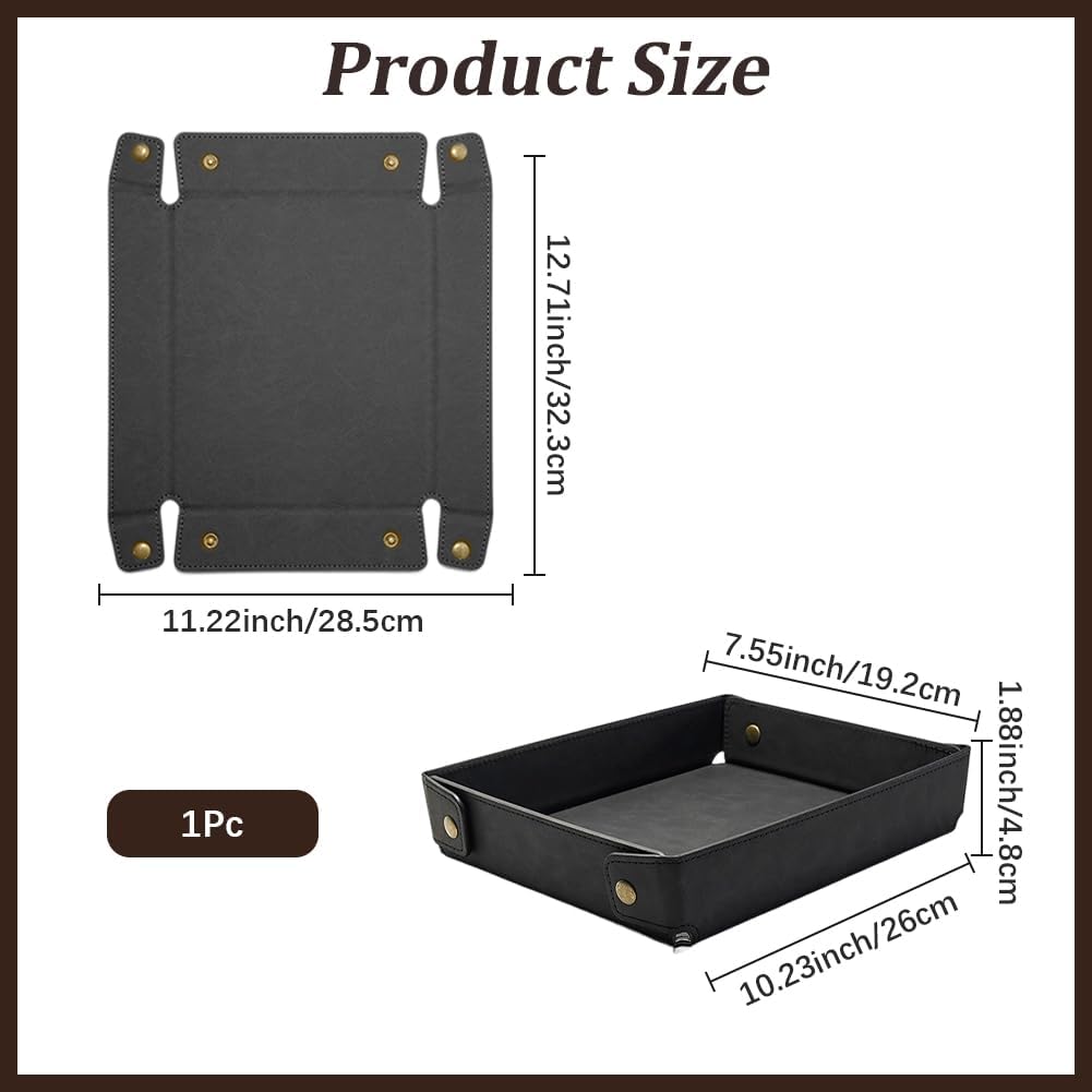 Portable PU Leather Valet Tray for Travel Foldable Leather Jewelry Storage Case Catchall Dish Plate Necklace Black Pendant Organizer Holder Container for Men Women Desk Bedside Drawers
