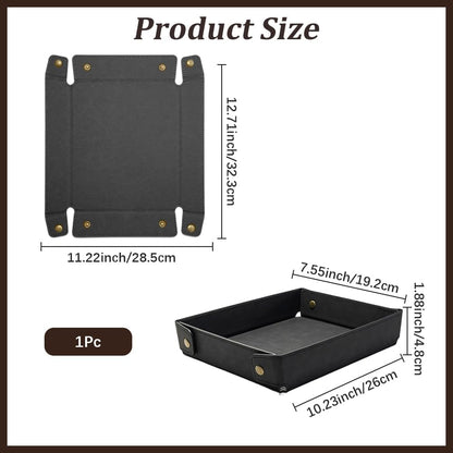 Portable PU Leather Valet Tray for Travel Foldable Leather Jewelry Storage Case Catchall Dish Plate Necklace Black Pendant Organizer Holder Container for Men Women Desk Bedside Drawers