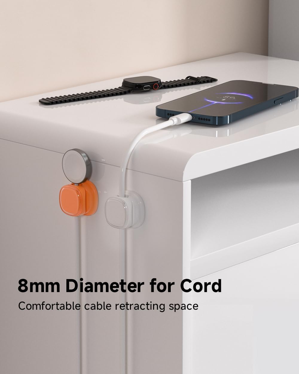 9 Pack Cord Organizer, Spring Cable Management, Adhesive Cute Cable Holder Clips, Phone Charger Wire Keeper for Desk Nightstand Car Office (9-Pack White_Orange_Blue)