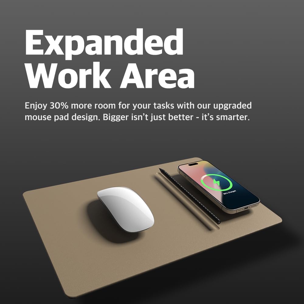 POUT H3 Wireless Charging Mouse Pad – Qi-Enabled Fast Charger Built into Sleek Desk Mat, Compatible with Phones, Earbuds & More(Dust Gray)