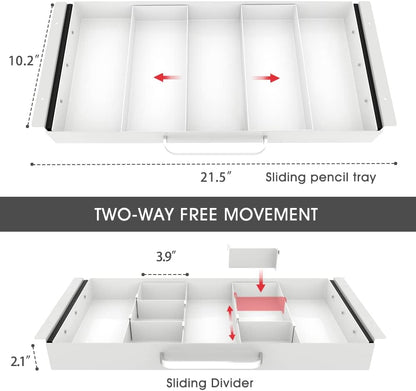 GOME Under Desk Slide out Pencil Drawer with Space Divider Design for Storing Pencil and Office Accessories, Underdesk Pull out Tray Organizer Mounted for Sit Stand Workstation