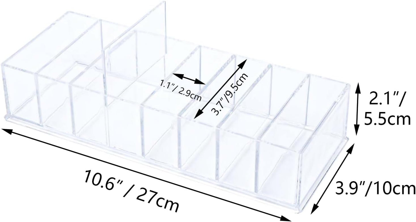 NatSumeBasics Clear Drawer Organizer 6-Section Desk Compartment Acrylic Tray Holder, 3.3" Width not for Storage Credit Cards Business Card, Office Accessories Supplies (Small)