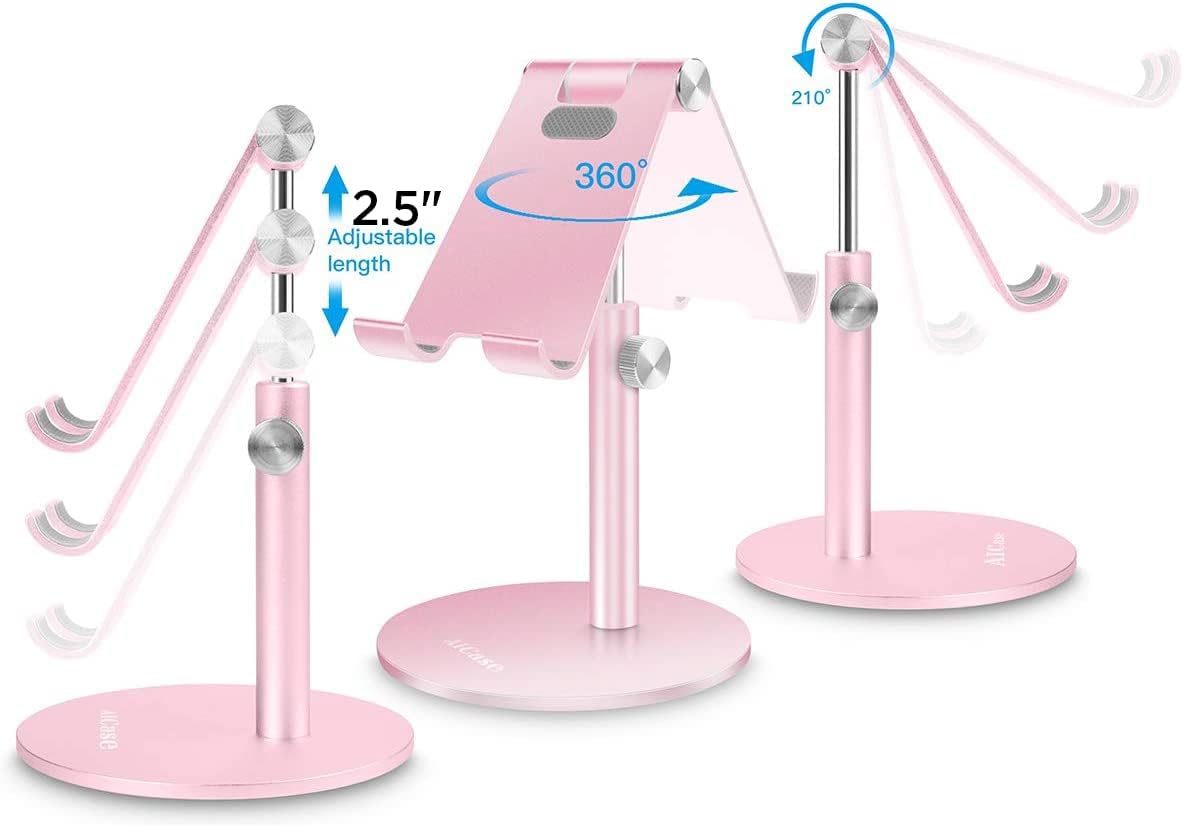 AICase Telescopic Adjustable iPad Holder,Universal Multi Angle Aluminum Stand Compatible with iPhone Smart Cell Phone/Tablet/iPad(4-13 inch), Silver