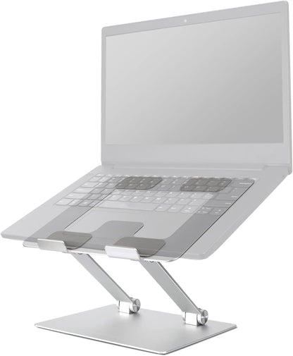 Amazon Basics Sturdy and Portable Ergonomic Laptop Stand for Desk, Height Adjustable Riser with Ventilated Cooling, Foldable, Fits all Laptops up to 15.6 Inch, Silver