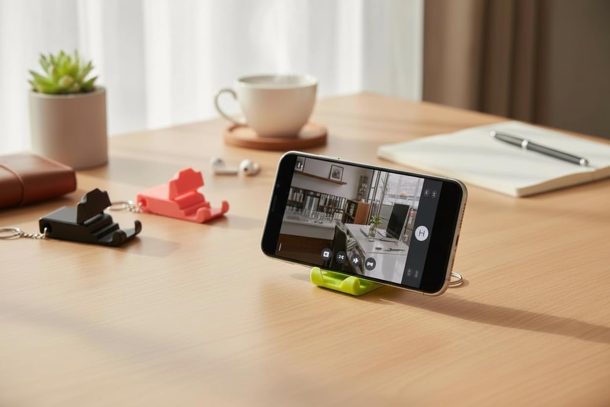 Foldable Phone Stand Small Portable Phone Stand for Desk and Travel Universal Phone Stand for iPhone and Android All Phones Compact Hands Free Phone Holder, Red Pink Black Green