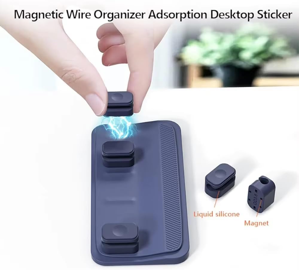 Magnetic Cable Organizer (Minimalist) | Premium Silicone Desktop Cord Management Set | Versatile Magnetic Clips for Home, Office & Workspace | Strong Adhesion, Tidy Desk Solution (Black)