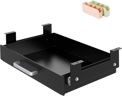 Gome Under Desk Pull-Out Drawer - Storage Organizer Office Mounted, Easy Slide-Out Pencil Drawer for Saving Space, Under Flat-Top Desk Storage Ideal for Sit-Stand Workstation
