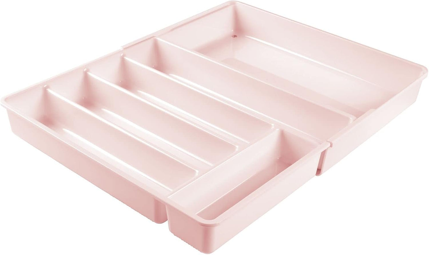 mDesign Adjustable, Expandable Plastic Kitchen Cabinet Drawer Storage Organizer Tray - for Storing Organizing Cutlery, Spoons, Cooking Utensils, Gadgets - 2" High - Clear