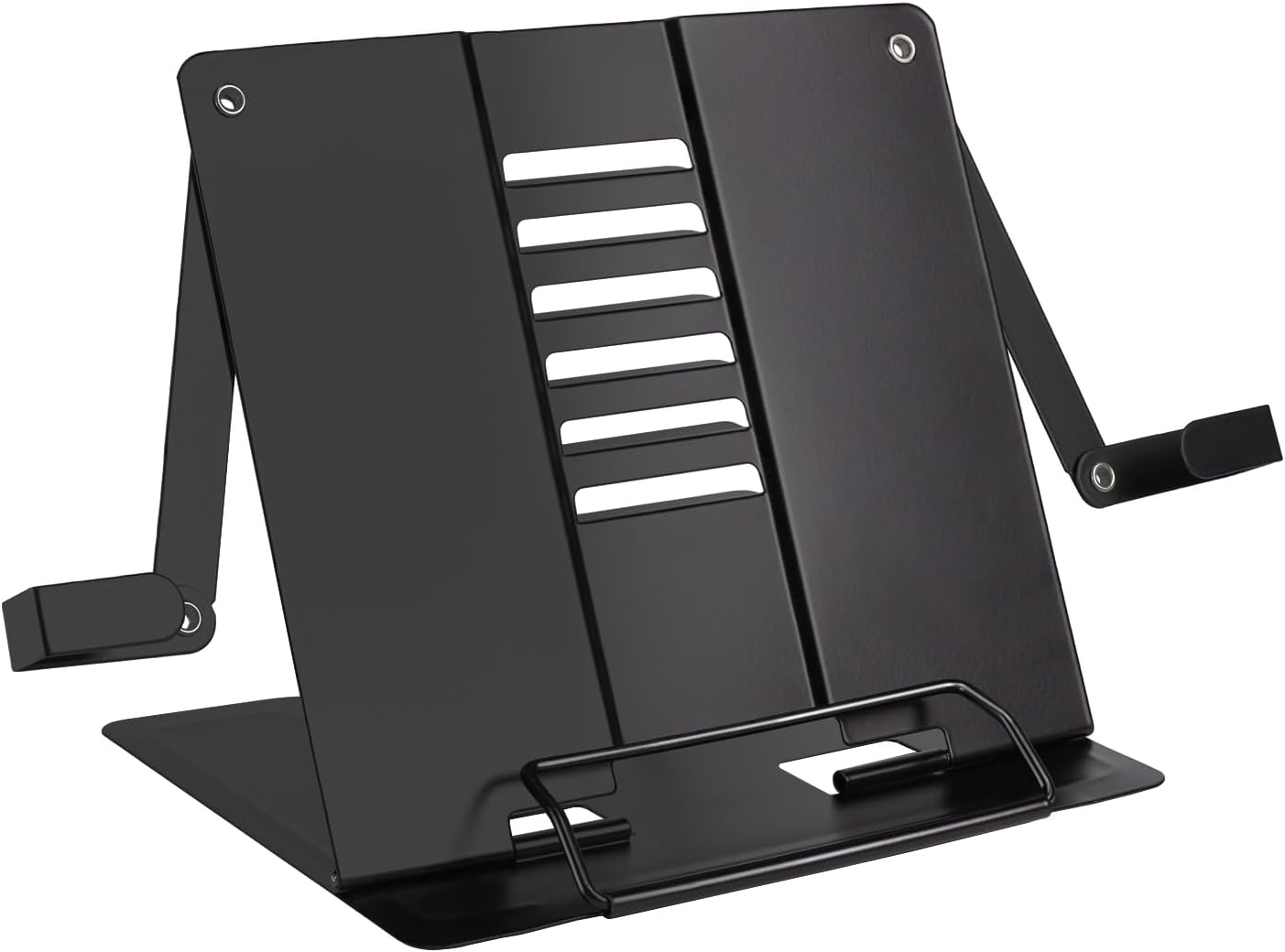 Metal Desk Book Stand for Reading with Adjustable Clips, Hands-Free Foldable Book Holder for Kids, Portable Document Stand for Desk, Display Stand for Recipes, Cookbooks, Tablets - Purple