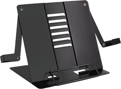 Metal Desk Book Stand for Reading with Adjustable Clips, Hands-Free Foldable Book Holder for Kids, Portable Document Stand for Desk, Display Stand for Recipes, Cookbooks, Tablets - Purple