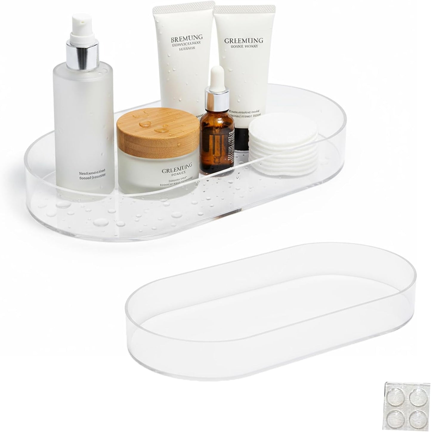 2 Pack Plastic Drawer Organizer,Bathroom Tray for Counter,Clear Acrylic Storage Containers for Vanity, Bathroom, Kitchen Drawers,Oval